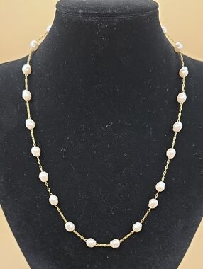 Elegant  Faux White Pearl Stations Necklace